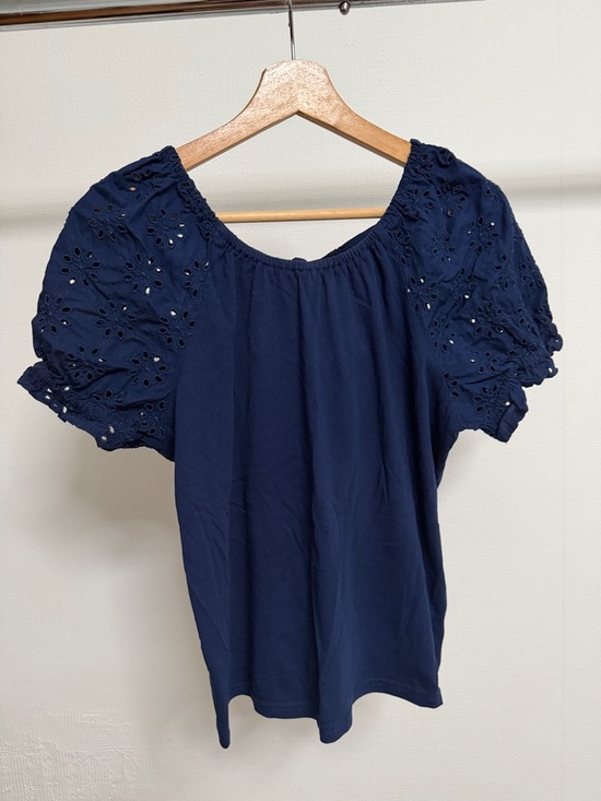 J. Crew Tops - J. Crew Navy Puff-Sleeve Eyelet Blouse